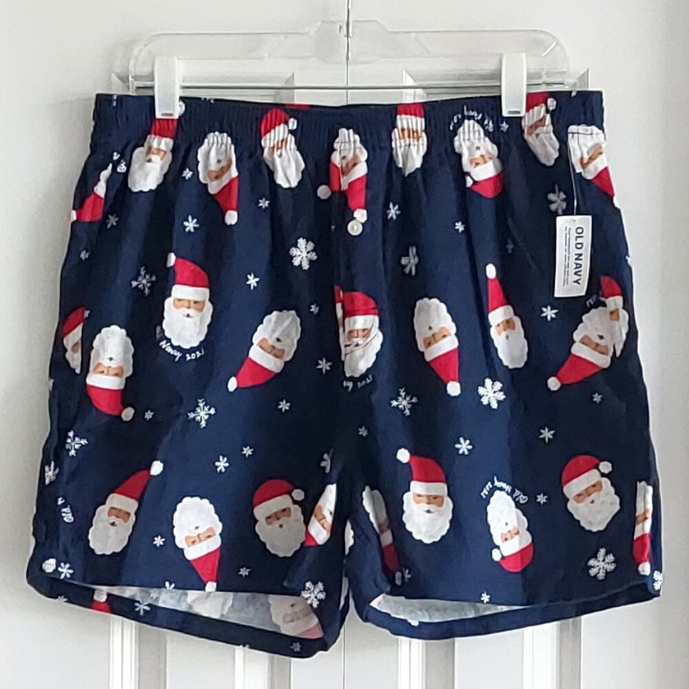 New Old Navy Santa Face Blue Flannel Men's PJ Boxers Size L